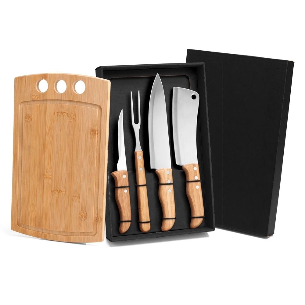 KIT PARA CHURRASCO / COZINHA EM BAMBU / MADEIRA / INOX - 5 PÇS-ME-21543