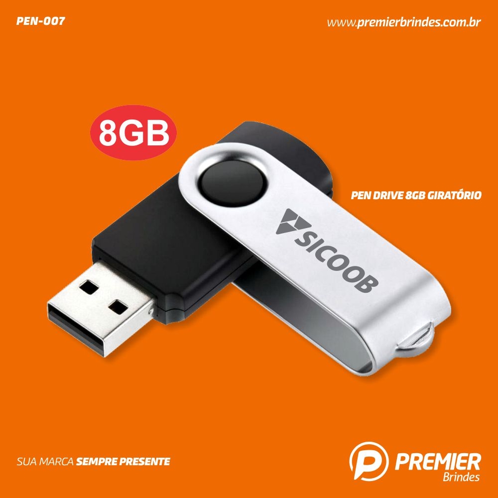 Pen Drive Giratório Metálico 8GB